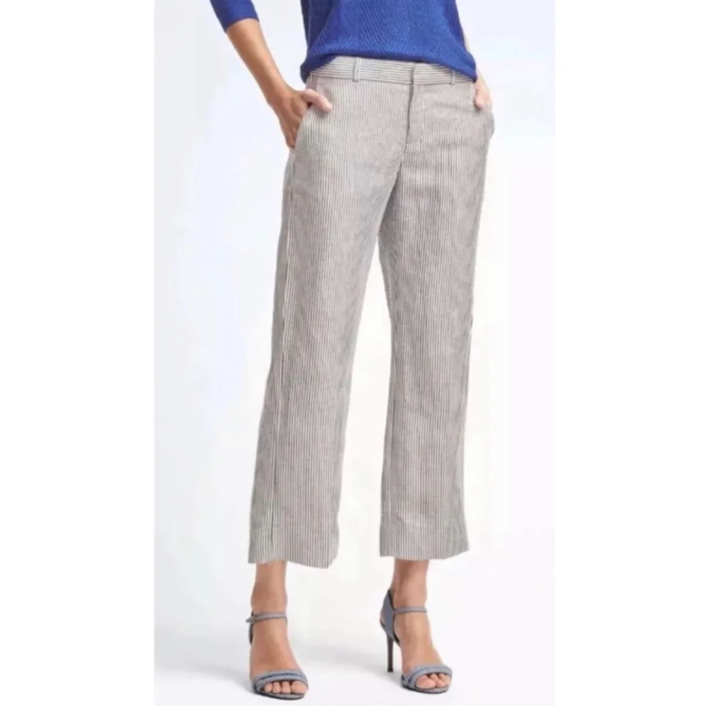 Banana Republic women's Logan fit cropped striped linen blend pants size 0